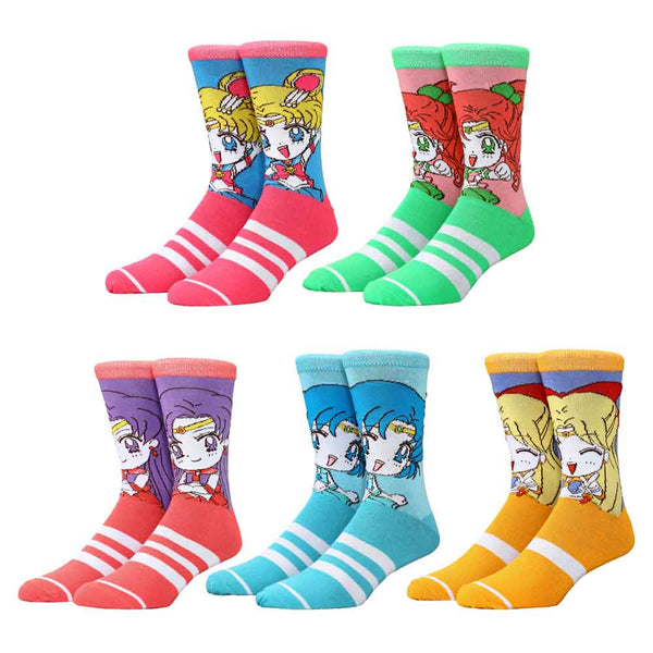 Sailor Moon Striped 5 Pair Crew Socks